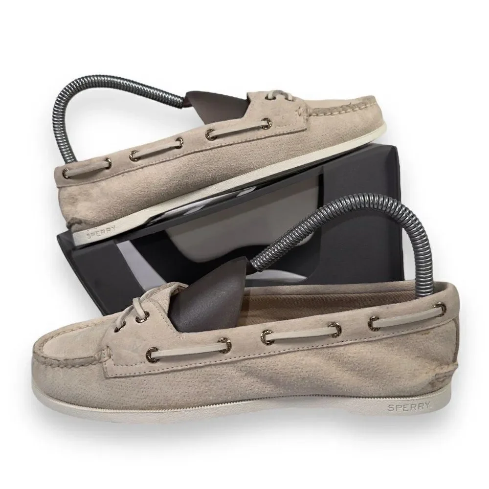 Sperry Authentic Original Skimmer Pin Perforated Boat Shoes Cream Women's 6.5‎